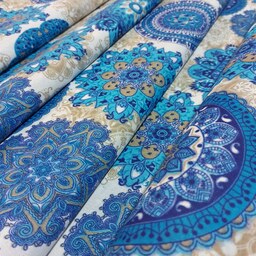 پارچه ملحفه طرح سنتی ستایش آبی عرض 2 متر 