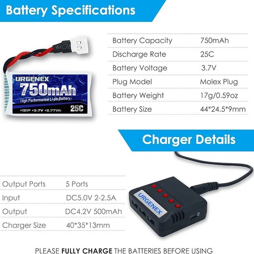 باتری لیتیومی URGENEX 37V Lipo Battery 750mAh 25C