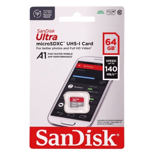 رم میکرو اس دی 64 گیگ سن دیسک SanDisk Ultra U1 A1 C10 140MBs