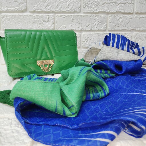 ست کیف و شال زنانه رنگ سبز آبی (ارسال رایگان)
