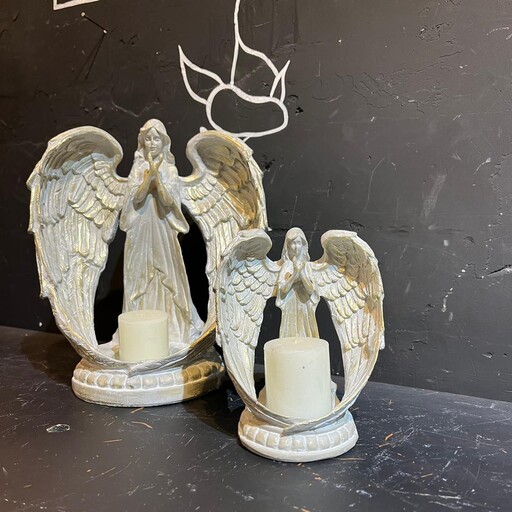 مجسمه جاشمعی فرشته دکوری سنگان طراحی دستی با قلم مجموعه دو عددی(اصل)