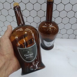 بطری شیشه ای سرکه آبلیمو روغن و انواع مایعات-یک عددی رنگ ماهگونی با درب چوب پنبه