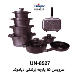 سرویس قابلمه 15 پارچه یونیک مدل دیاموند زرشکی UN-8527