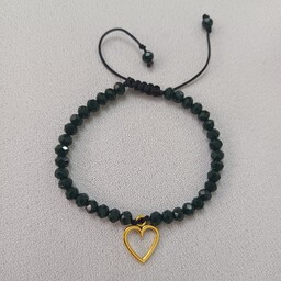 دستبند زنانه کریستالی سبز یشمی با خرجکار قلب طلایی