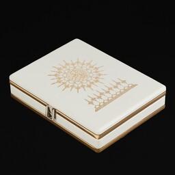 صندوقچه ی قفلی قرآن با کتاب قرآن وزیری  (  ست چرمی جعبه و  جلد کتاب  ) چرم صنعتی 