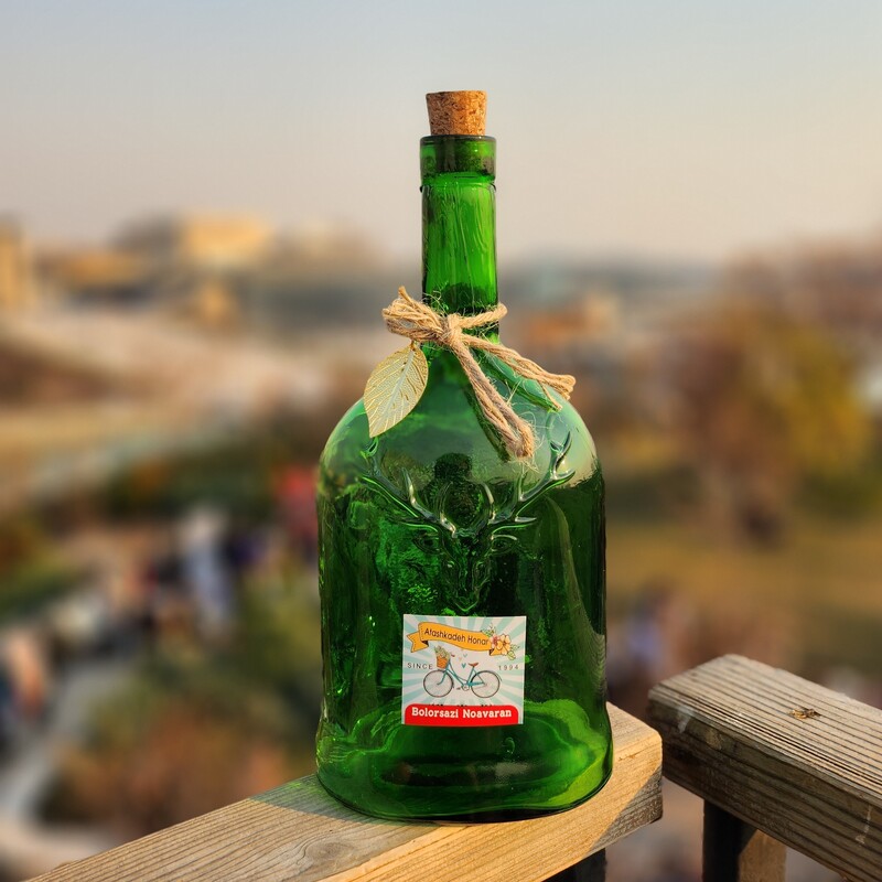 بطری دالمور یک لیتری شیشه سبز صادراتی با درب چوب پنبه پرتقالی