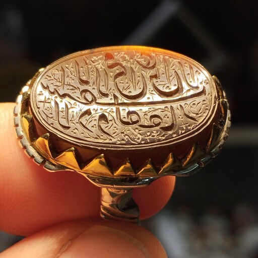 انگشتر نقره(925)،دست ساز، عقیق جزع یمن حکاکی دستی (لا فتی الا علی لا سیف الا ذوالفقار)