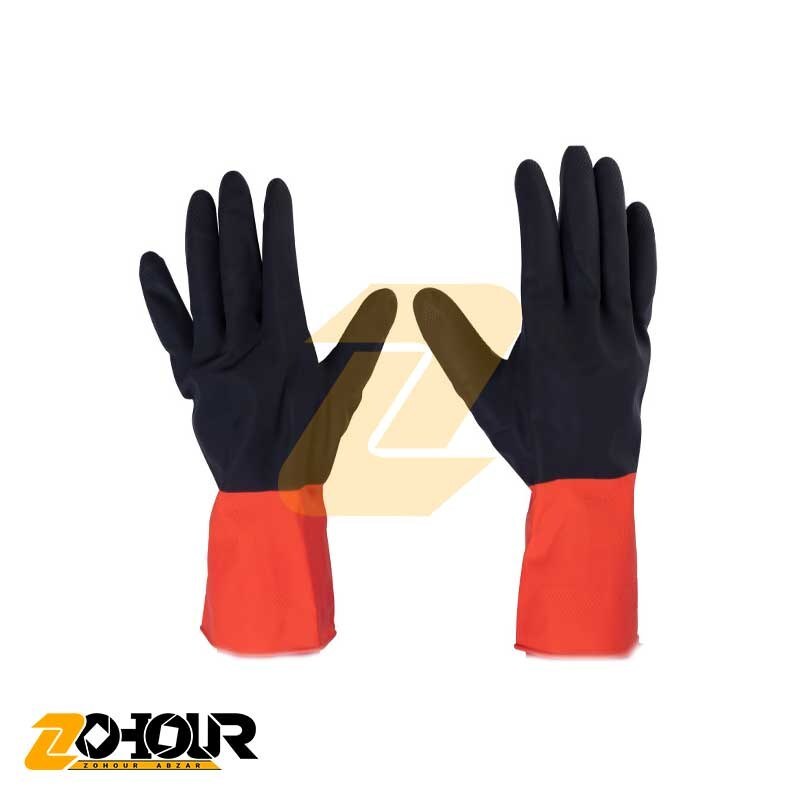 دستکش لاستیکی صنعت کار 2 لایه با پوشش پنبه سایز SANATKAR L