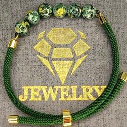 دستبند زنانه سنگ طبیعی سرپانتین سبز  کد 122