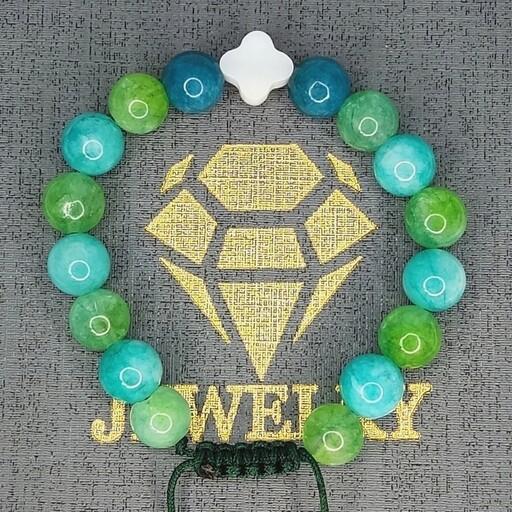 دستبند زنانه سنگ آپاتیت آبی و جید سبز و آبی به همراه صدف ونکلیف کد 116
