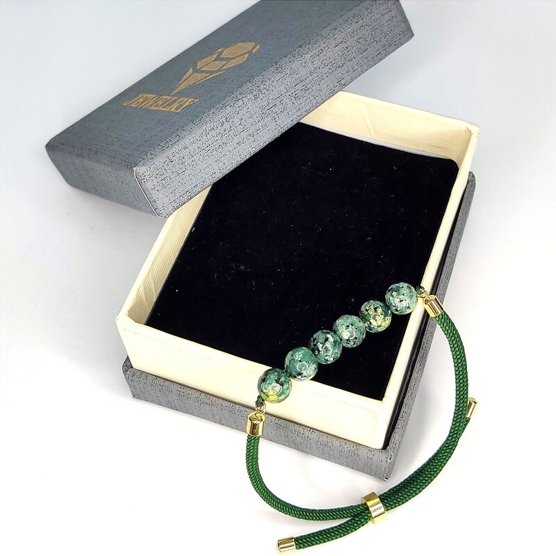 دستبند زنانه سنگ طبیعی سرپانتین سبز  کد 122