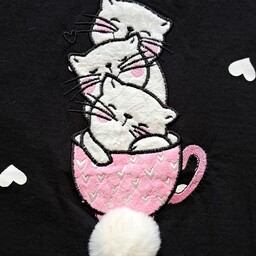 تیشرت مشکی دخترانه زنانه گربه هادرفنجان پنبه سایزL(قد65،پهنا 50) مناسب نوجوان وجوان برند loveisدرpikmode