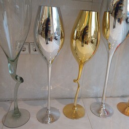 گلدان شیشه پایه دار طلایی، نقره ای و بلور (جام شیشه) 