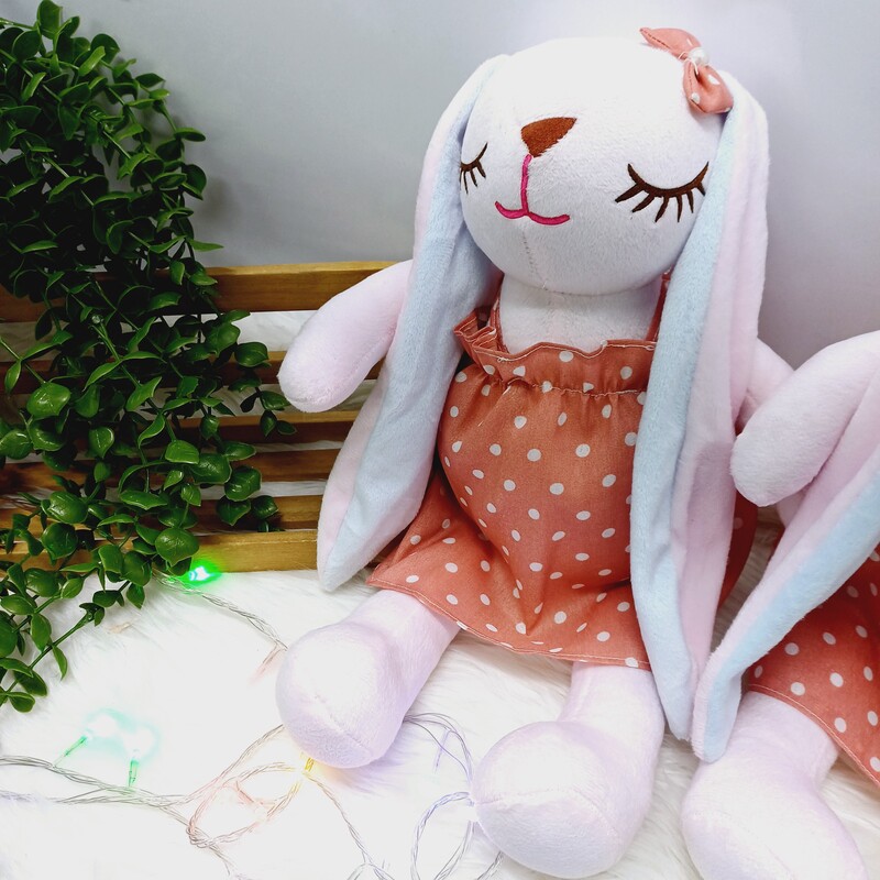 عروسک خرگوش گوش دراز عروسک خرگوش آنجل رنگ گلبهی قد 37 سانت