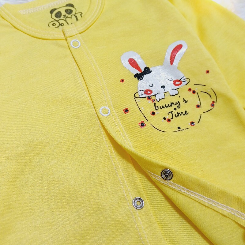 لباس نوزادی دخترانه بلوز و شلوار نوزادی دخترانه بلوز جلودکمه طرح خرگوش رنگ لیمویی زرد سایز یک دو سه بدو تولد تا یکسال 