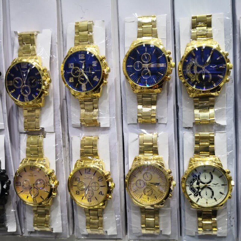 ست ساعت طلایی مردانه ، ساعت و دستبند و انگشتر طلایی مردانه ارسال رایگان 