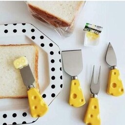 ست  صبحانه خوری چهار عددی فانتزی مدل پنیری  چاقو قاشق لیسک چنگال