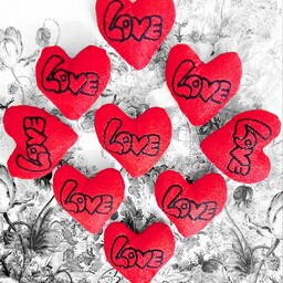 قلب پولیشی ولنتاین عمده (10 تایی) قرمز Love دار (تزیین باکس کادویی)