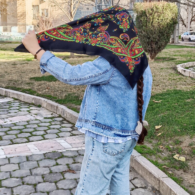 روسری نخی زنانه سنتی مینی اسکارف ترکمن گلدار