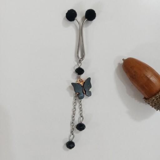 گیره روسری استیل مخملی  آویزدار پروانه، دست ساز ، اتصالات استیل