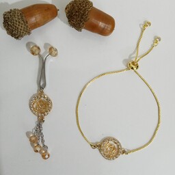ست دستبند و  گیره روسری کریستالی   آویزدار ، دست ساز، اتصالات استیل