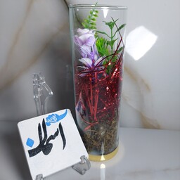 گیفت استوانه شیشه ای گل یاسی برای هدیه و ولنتاین و عید و تولد 
