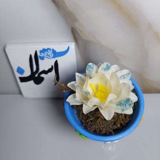 گلدان کوچک فانتزی ولنتاین دکوری و هدیه رنگ آمیزی طرح لاو  رنگ آبی جنس سفال