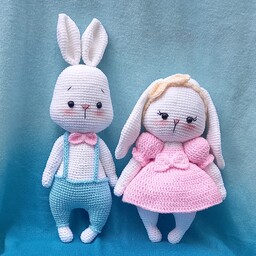 عروسک بافتنی زوج خرگوشی جفتی360تومن بارنگ انتخابی شما