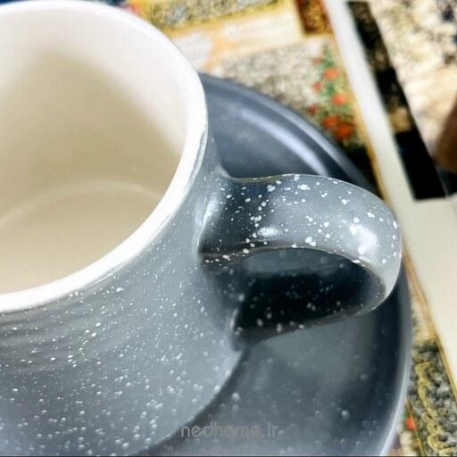  فنجان و نعلبکی چای خوری سرامیک دنی هوم خمره ای خالدار طوسی 
