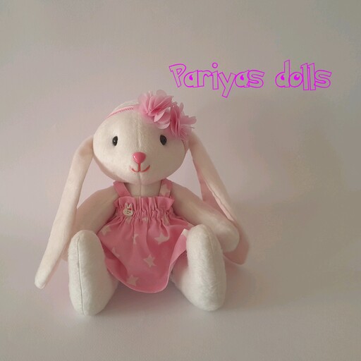 عروسک خرگوش خندون (برندعروسک پری یاس) با لباس و پارچه بدن جدید