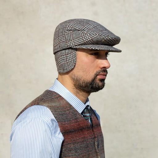کلاه  فلت زمستانی برند هاف کپ مردانه زنانه پارچه پشمی چهارخانه استرکتان