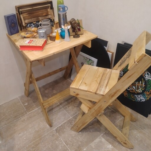 میز و صندلی تک ( اداری و تحریر) مدل تاشو و غیر تاشو (چوب روس)