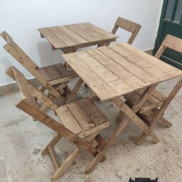 میز و صندلی باغی مدل تاشو (چوب روس) چهارتایی 