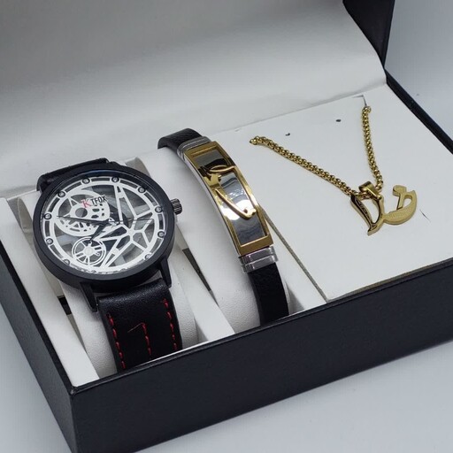 ست ولنتاین مردانه همراه با جعبه ساعت دستبند و گردنبند استیل