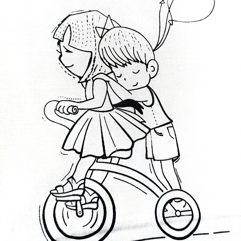تیشرت زنانه نخ پنبه طرح دخترو پسرک دوچرخه سوار،گالری ریچمُد 