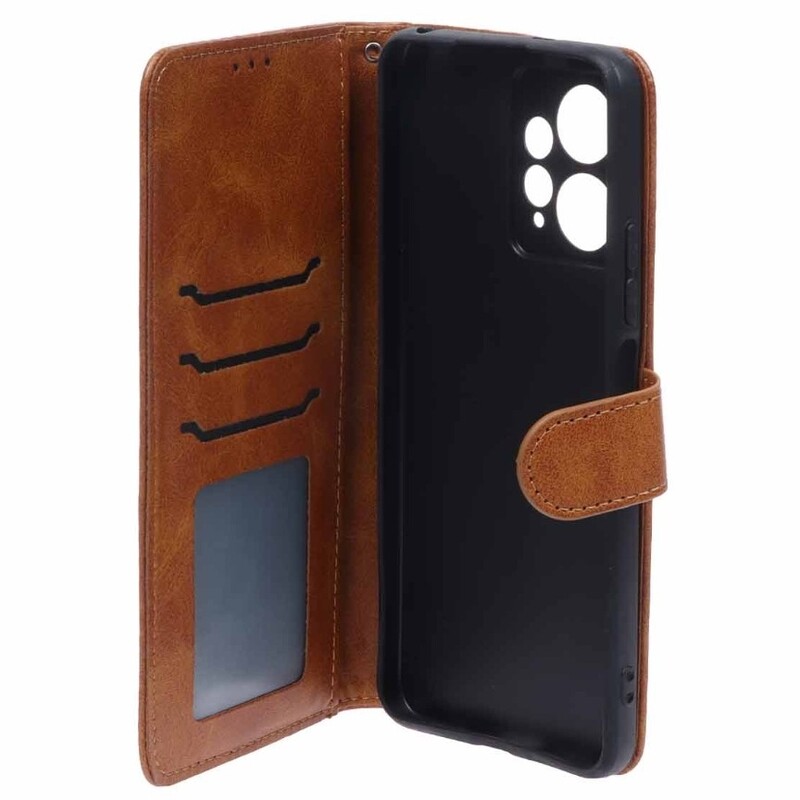 کیف گوشی Redmi Note 12 4G عسلی جاکارتی دار دارای محافظ لنز و بند