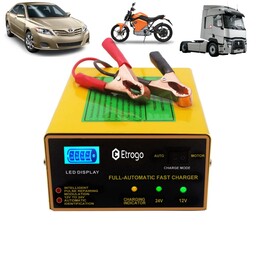 شارژر باتری خودرو برند  Etrogo  شارژ 12V،24V شارژر باتری سرب ،اسید شارژر قطره ای نگهدارنده پالس هوشمند با صفحه نمایش 