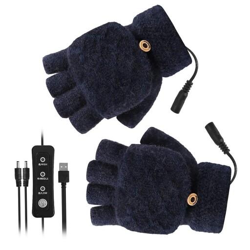 دستکش گرم کن یو اس بی YINUODAY، دستکش یونیسکس لپ تاپ گرم کن دستی زمستانی با 3 درجه حرارت، بافندگی کامل و  انگشتی