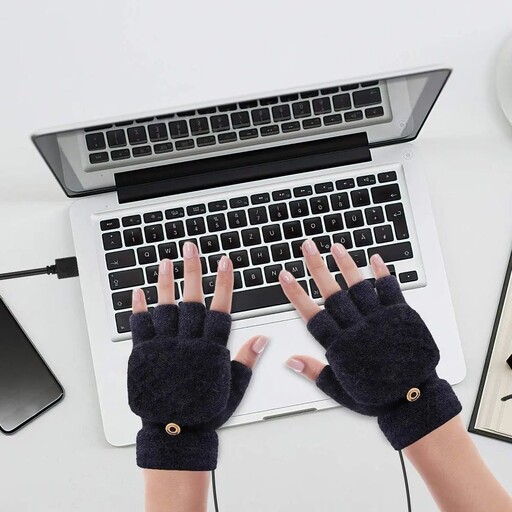 دستکش گرم کن یو اس بی YINUODAY، دستکش یونیسکس لپ تاپ گرم کن دستی زمستانی با 3 درجه حرارت، بافندگی کامل و  انگشتی
