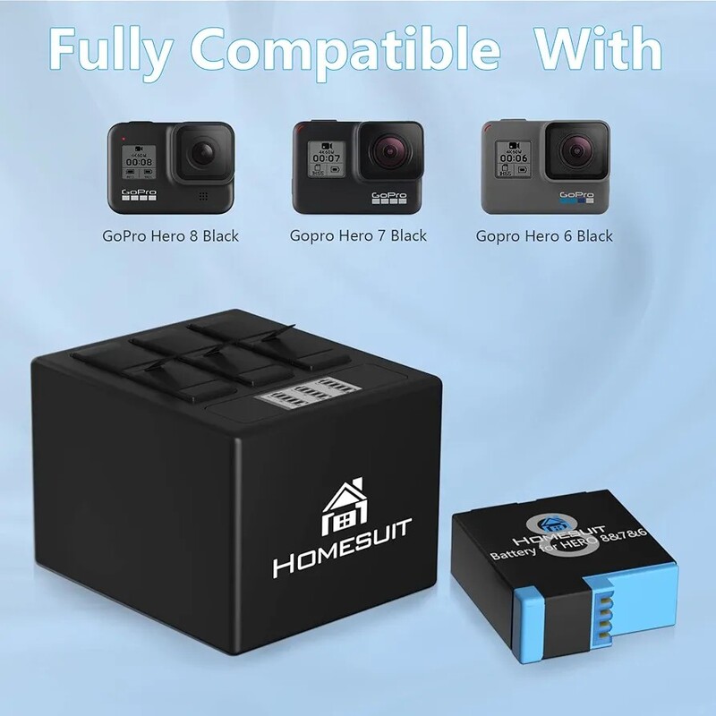 مجموعه باتری و شارژر دوربین اکشن سری 5،6،7،8  Homesuit Hero  شارژر 3 کاناله  و 2 باتری  