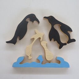 پازل پنج تیکه طرح حیوانات(پنگوئن)-اسباب بازی چوبی- رنگ گیاهی مناسب کودک
