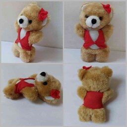 اسباب بازی عروسک خرس  پاپیون دار تدی لباس قرمز سایز ریز کوچک مخصوص کادو هدیه ولنتاین عشق  عروسک 14 سانتی خارجی وارداتی