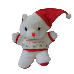 اسباب بازی عروسک خرسی کریسمس عروسک خرس تدی سفید با کلاه قرمز بابانوئلی دکور تزئینی جنس پولیشی نرم 29 سانتی خارجی وارداتی
