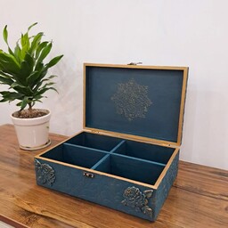 تی باکس چوبی و جعبه پذیرایی چای و دمنوش و شکلات ابعاد 20 در 30 شامل 4 تقسیم بندی قابل سفارش در ابعاد و رنگ دلخواه
