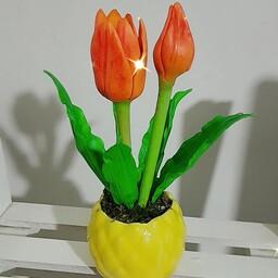 گلدان گل لاله با گلهای خمیری قابل شستشو رنگ ثابت قابل سفارش در رنگ و تعداد مورد نظر شما 