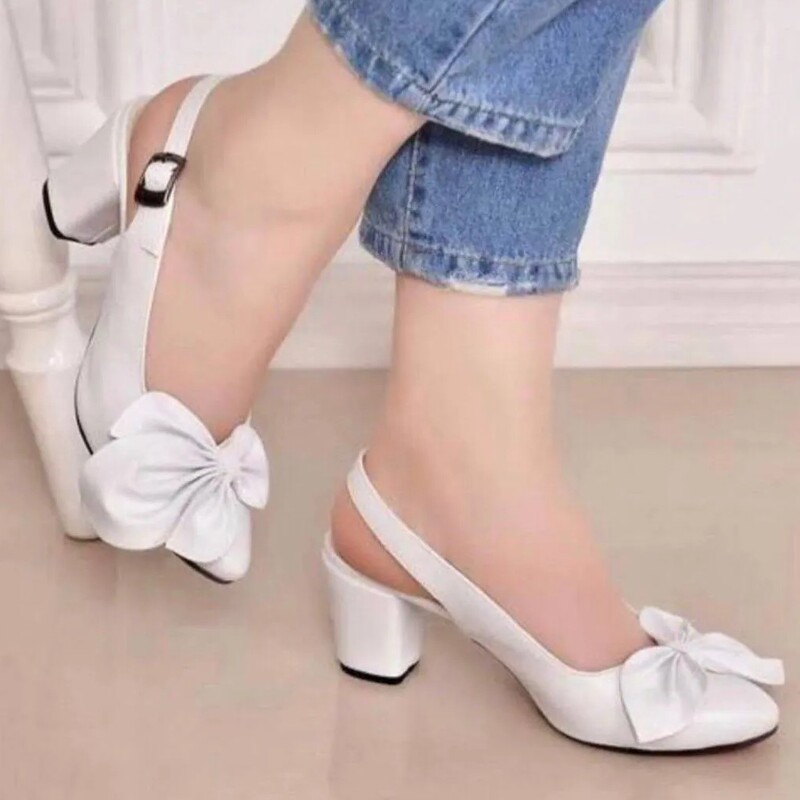 کفش زنانه طرح گل  پشت باز  سفید با ارسال رایگان 