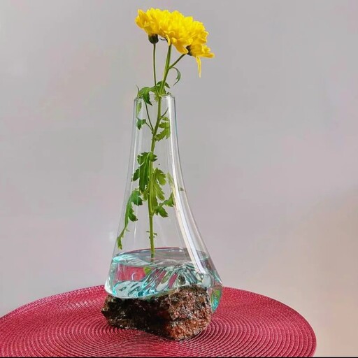 گلدان شیشه ای با پایه سنگ طبیعی کد 161