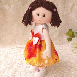 عروسک روسی دختر 20 سامتی مو کاموایی مناسب هدیه  با لباس قابل شستشو ارسال رایگان