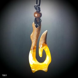 گردنبند دست ساز قلاب ماهی برند تولتک کد1661 چوب و رزین رنگ زرد کرم