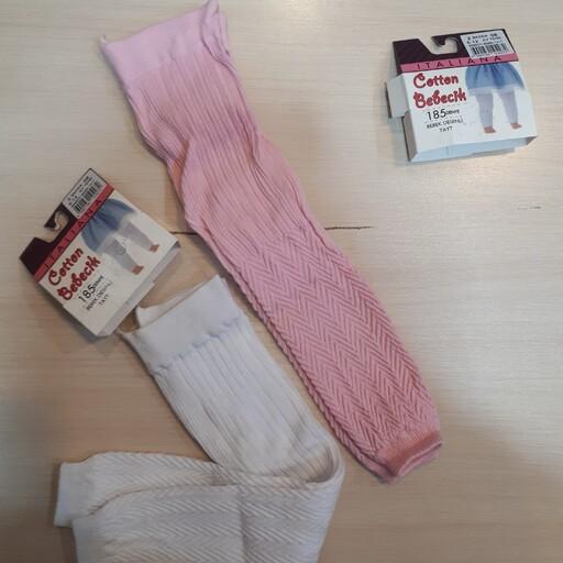 ساق بدون جوراب دخترانه طرح  گندمی رنگ سفید و صورتی کار خارجی مناسب نوزاد تا یکسال